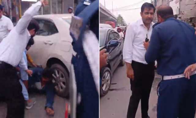 لاہور، غیرنمونہ نمبرپلٹ والی گاڑی روکنے پر وکلا نے ٹریفک وارڈنز کی پٹائی کردی