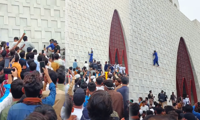 مزار قائد کی دیوار پر چڑھنے والے نوجوان کی ویڈیو وائرل، ’پولیس اس کو بھی تمغہ جرأت دے گی‘