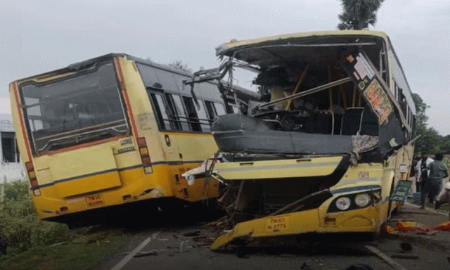 تامل ناڈو میں 2 مسافر بسوں میں تصادم، 11 افراد ہلاک، 60 زخمی