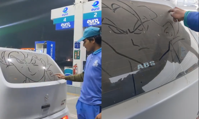 گاڑی کے شیشوں پر منٹوں میں حیران کن فن پارے، پیٹرول پمپ پر کام کرنے والا نوجوان آرٹسٹ سوشل میڈیا پر وائرل