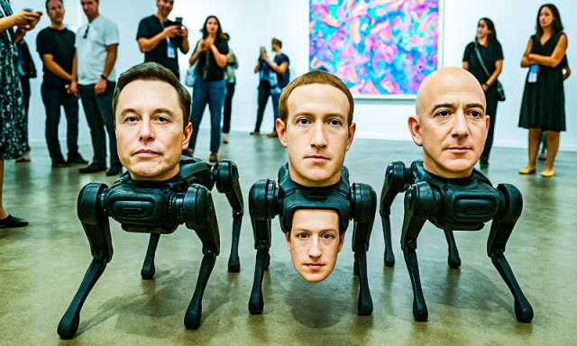 میامی آرٹ بیسل، ایلون مسک اور زکربرگ کے چہرے والے روبوٹ ڈاگز نے سب کو حیران کردیا