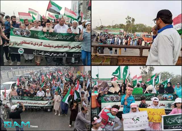 کراچی، پاکستان عوامی تحریک کے تحت اسرائیلی اور بھارتی دہشتگردی کیخلاف احتجاج