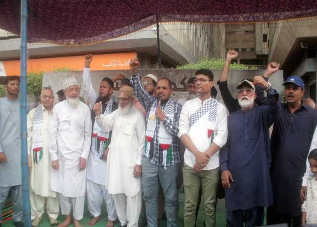 کراچی میں یکجہتی کیمپ برائے گلوبل مارچ ٹو غزہ، ایران پر اسرائیلی حملے کی شدید مذمت
