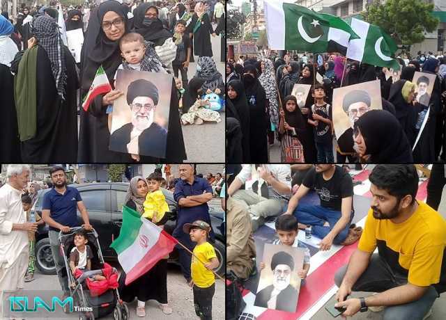 کراچی، حمایت ایران ریلی میں والدین کے ہمراہ معصوم بچوں کی شرکت