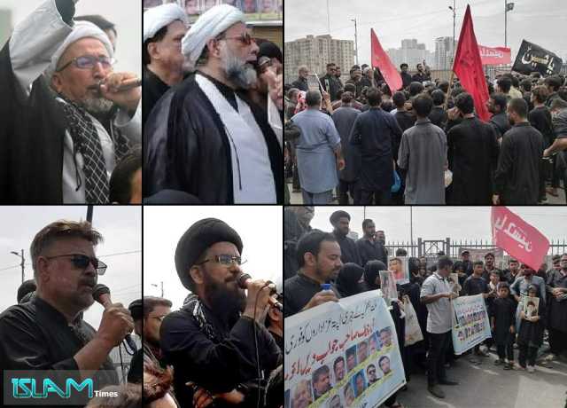 کراچی، 9 محرم مرکزی جلوس میں جبری گمشدہ شیعہ عزاداران کے اہلخانہ کا احتجاج