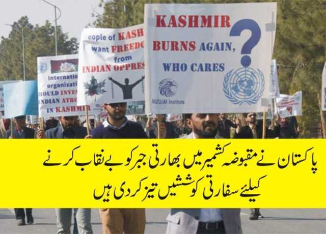 پاکستان نے مقبوضہ کشمیر میں بھارتی جبر کو بے نقاب کرنے کیلئے سفارتی کوششیں تیز کر دی ہیں