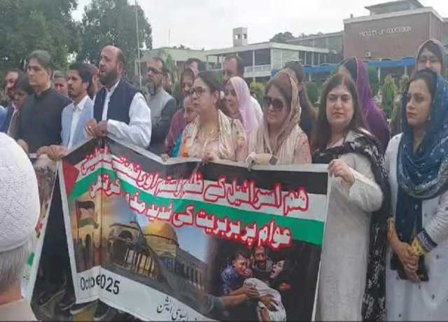 پنجاب یونیورسٹی میں اساتذہ کی اسرائیل کیخلاف ریلی، ملازمین و طلبہ کی شرکت