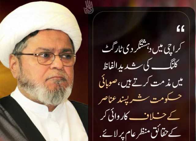 کراچی دہشتگردی و ٹارگٹ کلنگ، صوبائی حکومت شرپسند عناصر کیخلاف اقدامات کرکے حقائق منظر عام پر لائے، علامہ شبیر حسن میثمی