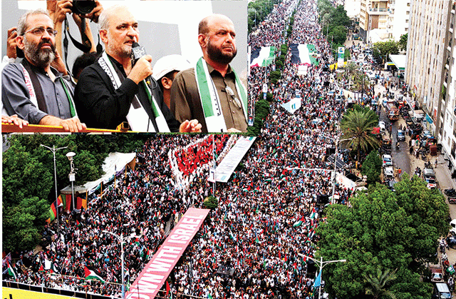 دو نہیں ، صرف ایک ریاست فلسطین : حافظ تعیم ‘ کراچی میں غزہ مارچ