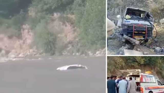 کوچ سے ٹکرانے کے بعد کار مسافروں سمیت دریا میں بہہ گئی