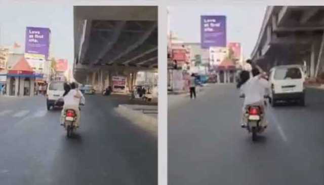 چلتی بائیک پر بیوی کے ہاتھوں شوہر کی چپل سے دھلائی، انٹرنیٹ نے اپنا رنگ دکھا دیا