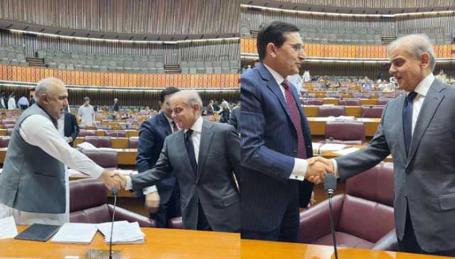 قومی اسمبلی اجلاس، وزیرِاعظم نے پی ٹی آئی رہنماوں سے ان کی نشست پر جا کر مصافحہ کیا