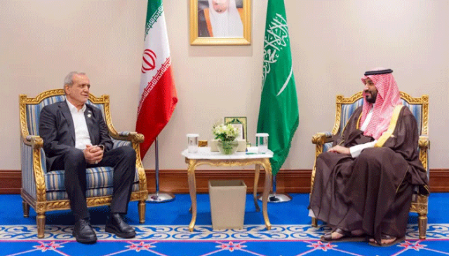 دوحہ، سعودی ولی عہد محمد بن سلمان اور ایران کے صدر مسعود پزشکیان کی ملاقات