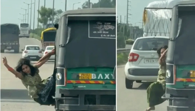 ڈاکوؤں سے بچنے کے لیے خاتون رکشے سے لٹک گئی، ویڈیو وائرل