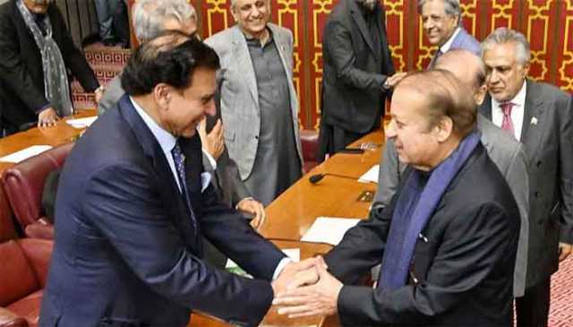 صدر مسلم لیگ ن نواز شریف قومی اسمبلی میں پہنچ گئے،ممبران کا استقبال