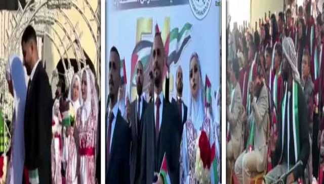 خان یونس، کھنڈرات کے درمیان درجنوں جوڑوں کی اجتماعی شادی تقریب