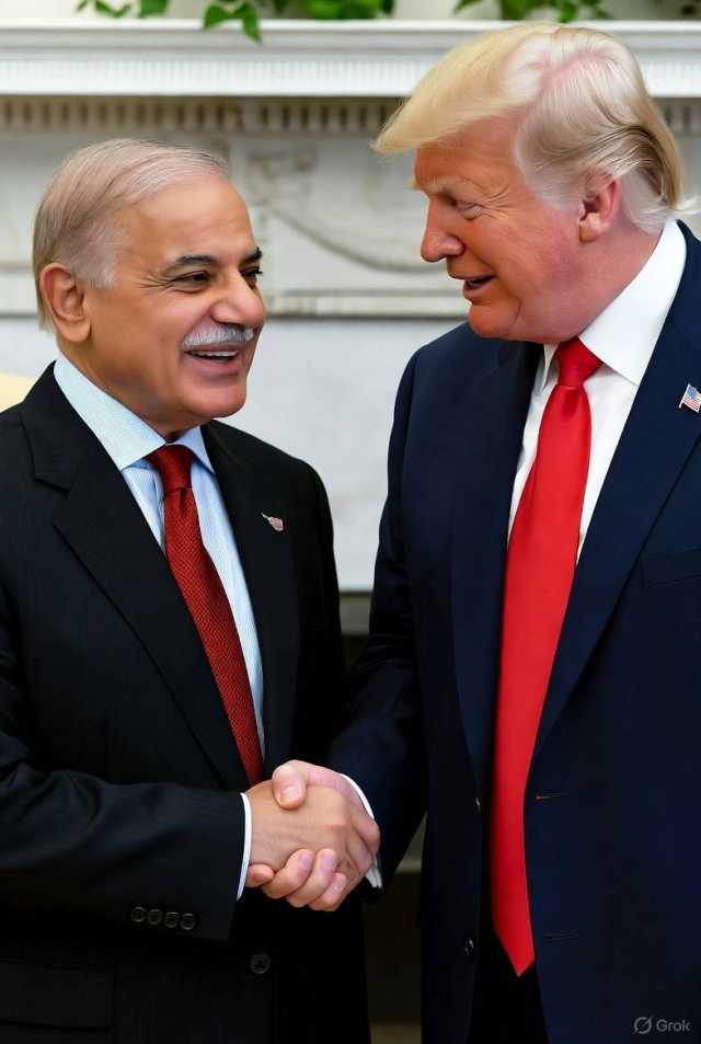 مصر میں غزہ امن سربراہ اجلاس کے موقع پر وزیراعظم شہباز شریف اور امریکی صدر ڈونلڈ ٹرمپ کی  ملاقات