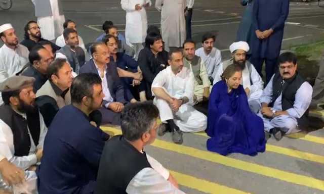تشدد کا معاملہ ،پی ٹی آئی رہنماوں نے پارلیمنٹ ہاوس کے باہر دھرنا دے دیا