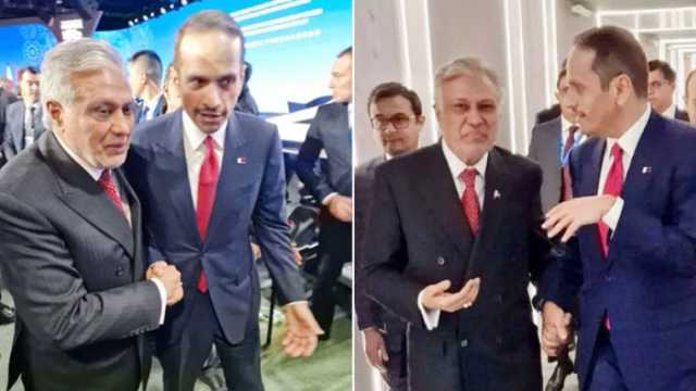 اسحاق ڈار کی قطری وزیراعظم سے غیر رسمی ملاقات، دو طرفہ تعلقات پر گفتگو