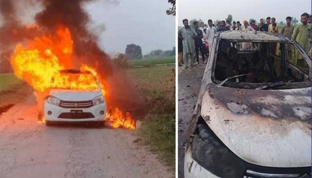 حافظ آباد: 3 افراد کو قتل کرکے لاشیں گاڑی میں جلادی گئیں